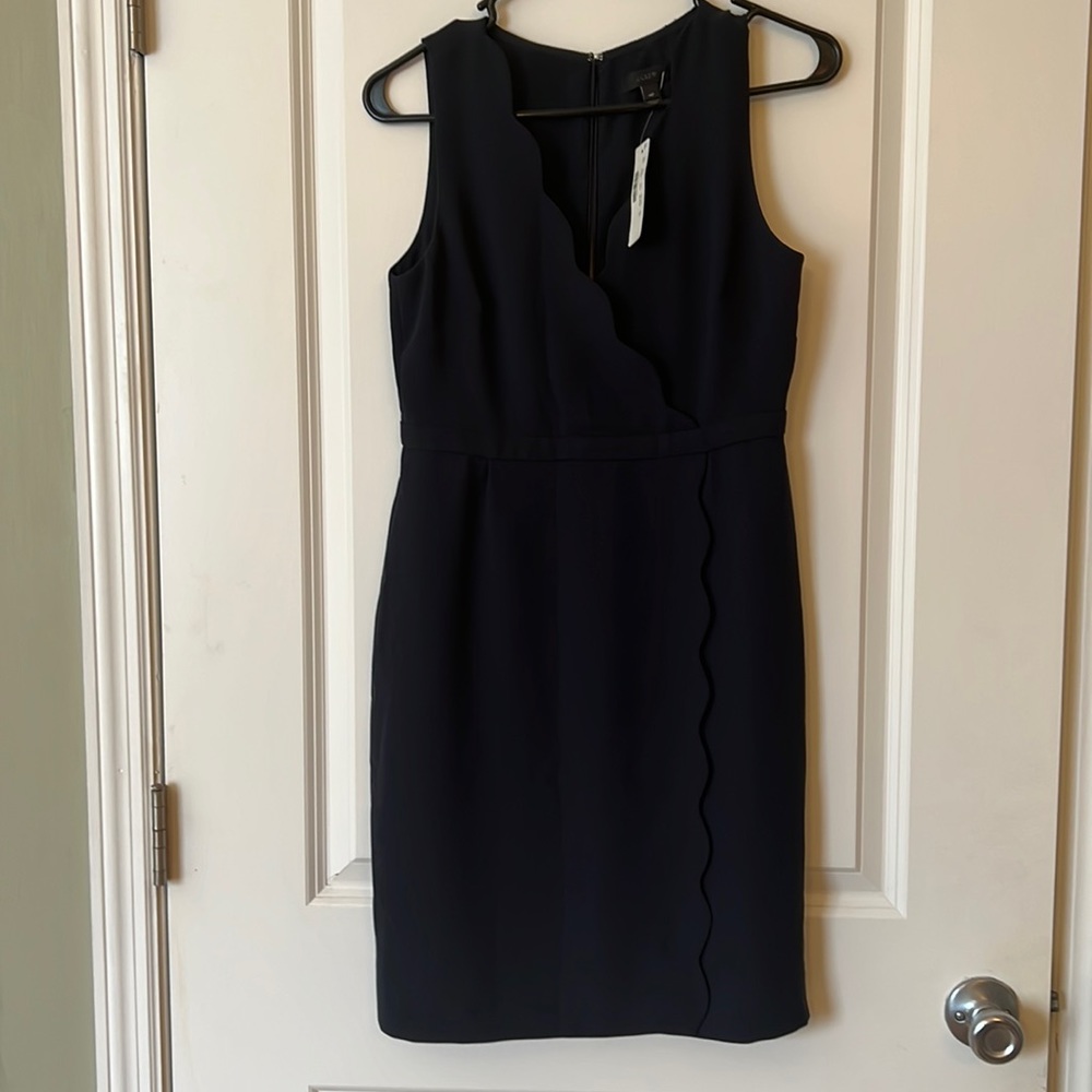 NWT Navy J. Crew Scallop Dress